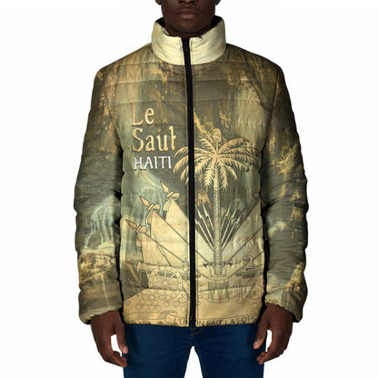 Personalized Afro Haiti Le Saut Padded Jacket Ayiti Waterfall Vintage Grunge Style - African Pride