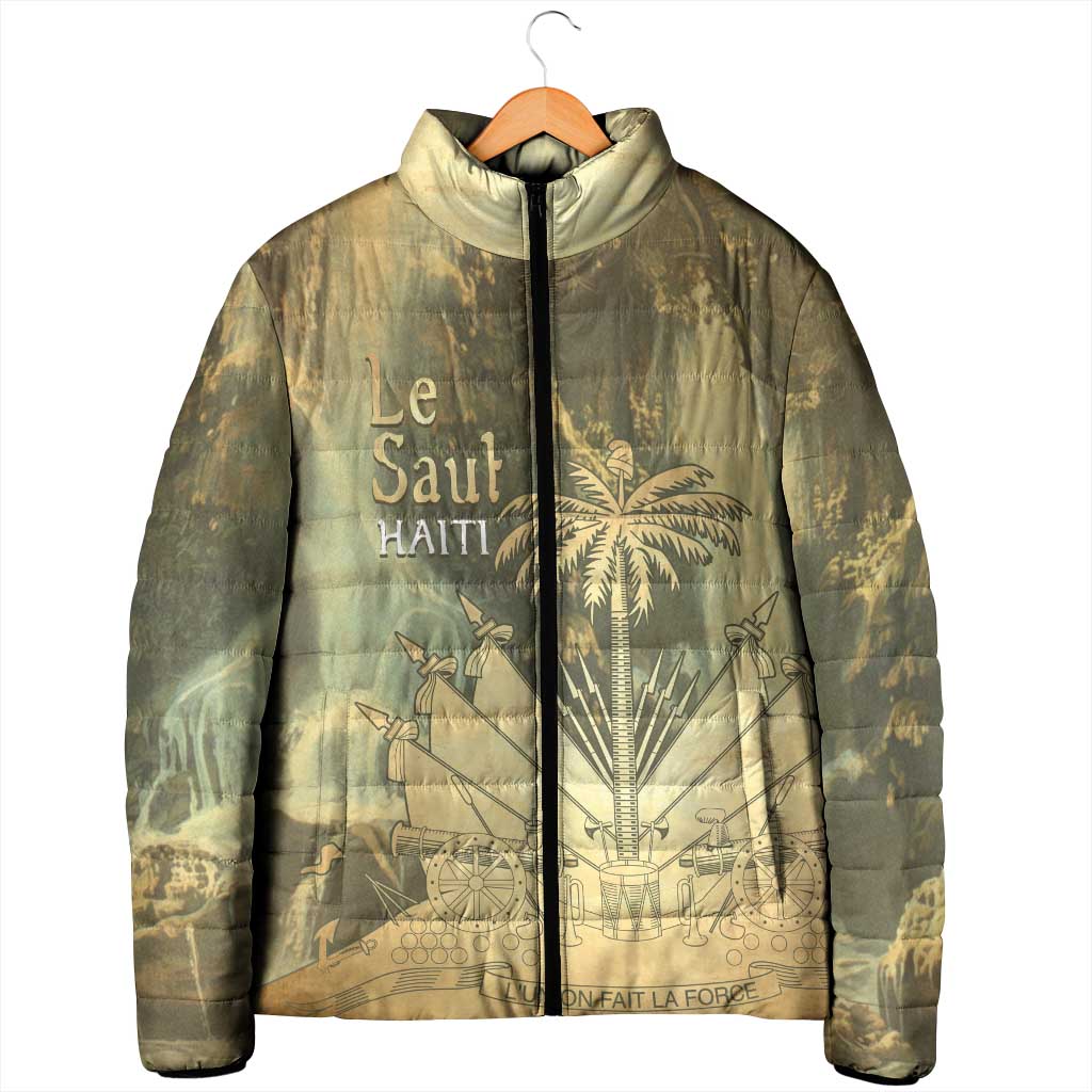 Personalized Afro Haiti Le Saut Padded Jacket Ayiti Waterfall Vintage Grunge Style - African Pride