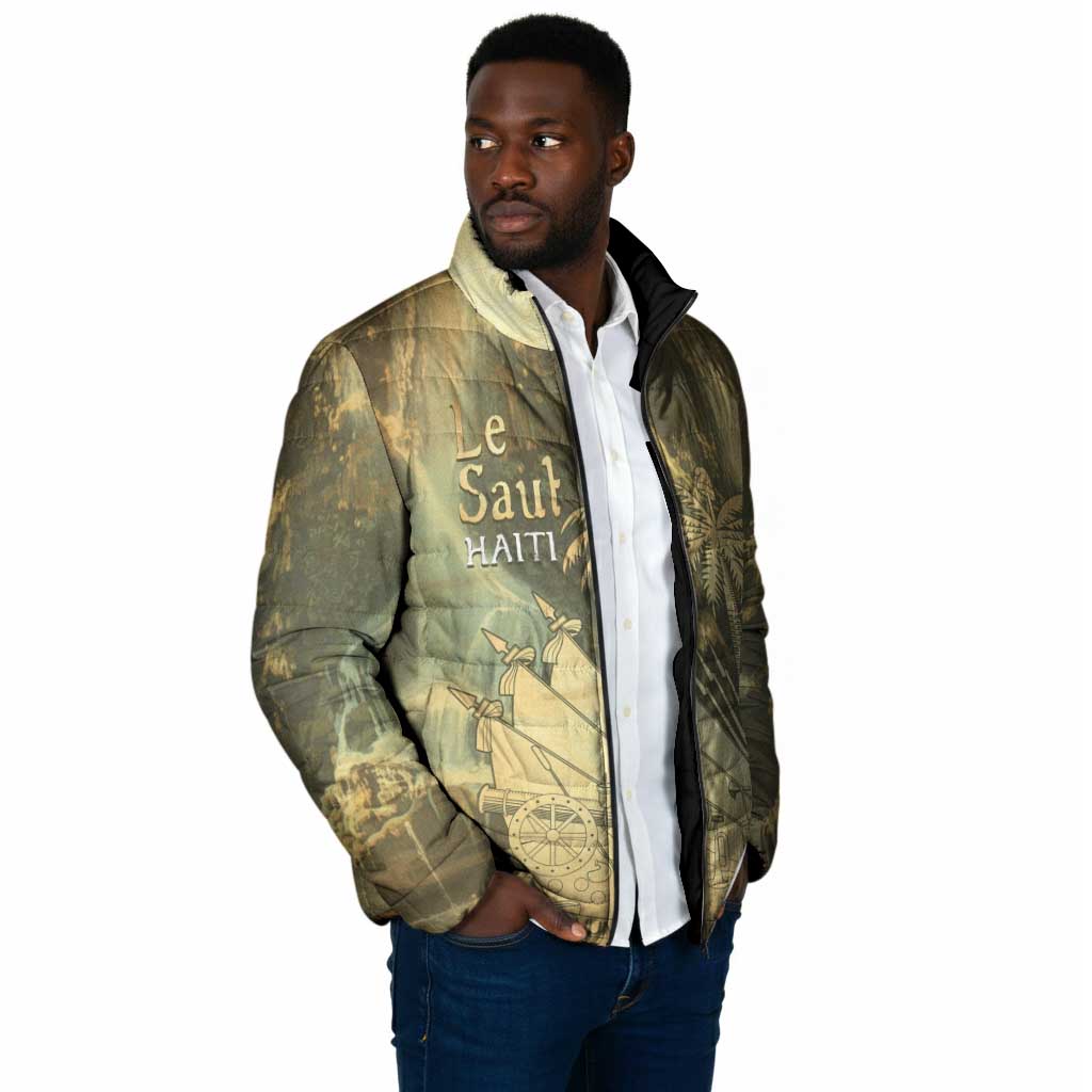 Personalized Afro Haiti Le Saut Padded Jacket Ayiti Waterfall Vintage Grunge Style - African Pride