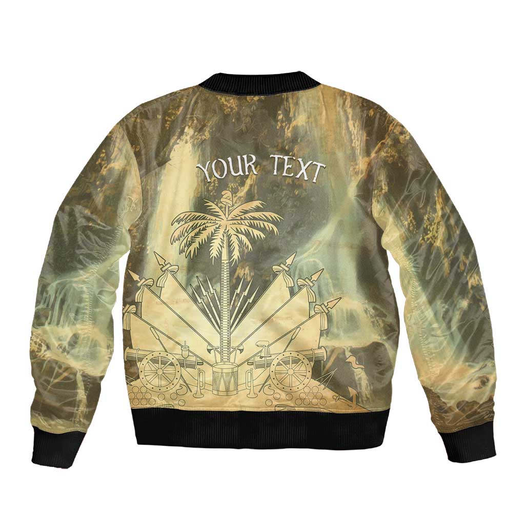 Personalized Afro Haiti Le Saut Sleeve Zip Bomber Jacket Ayiti Waterfall Vintage Grunge Style - African Pride