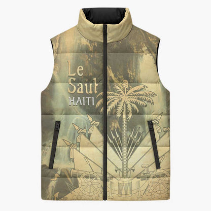 Personalized Afro Haiti Le Saut Sleeveless Puffer Jacket Ayiti Waterfall Vintage Grunge Style - African Pride