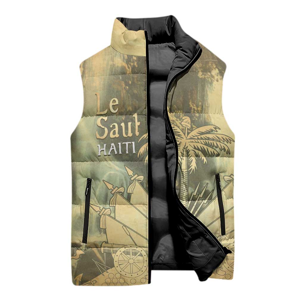 Personalized Afro Haiti Le Saut Sleeveless Puffer Jacket Ayiti Waterfall Vintage Grunge Style - African Pride