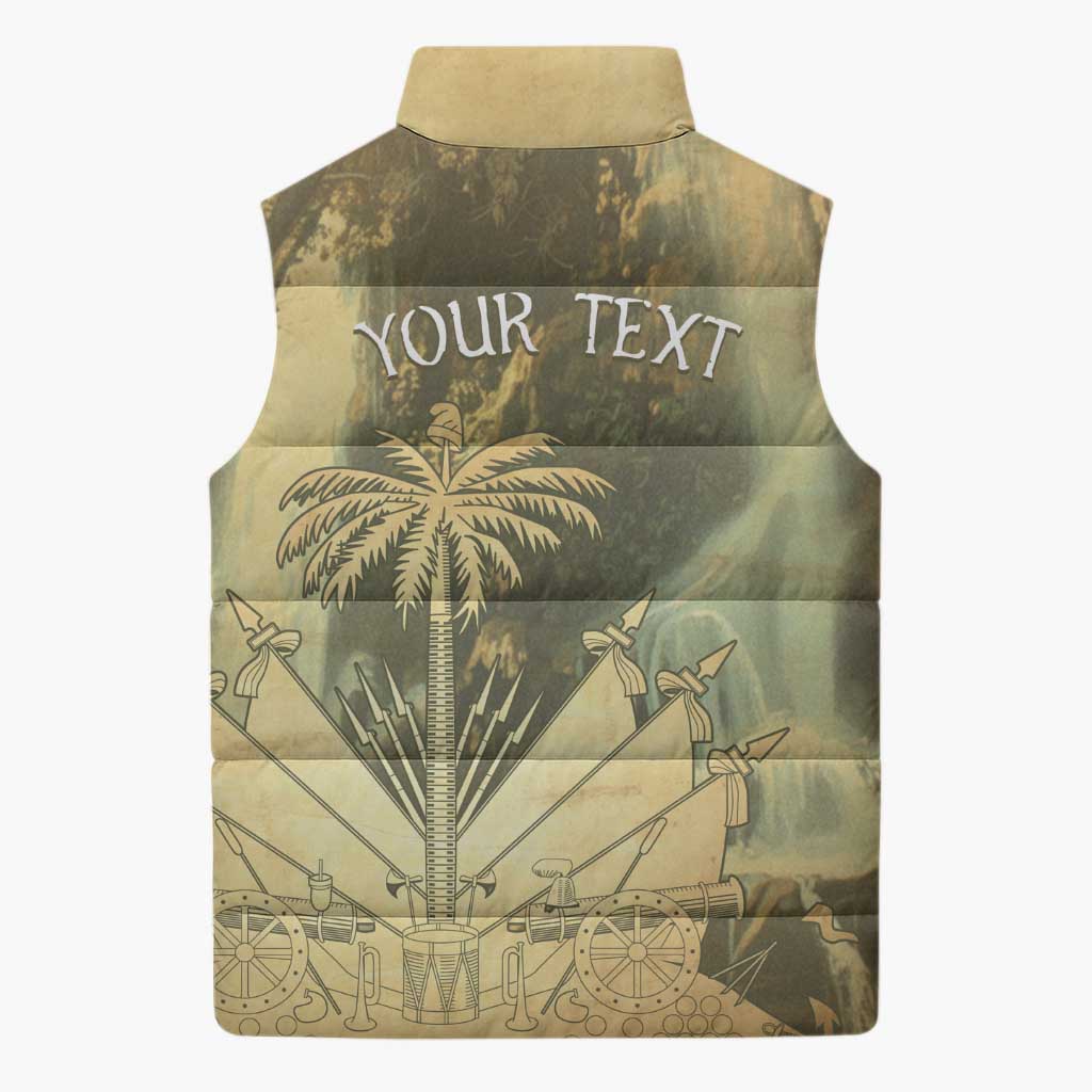 Personalized Afro Haiti Le Saut Sleeveless Puffer Jacket Ayiti Waterfall Vintage Grunge Style - African Pride