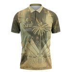 Personalized Afro Haiti Le Saut Zipper Polo Shirt Ayiti Waterfall Vintage Grunge Style - African Pride