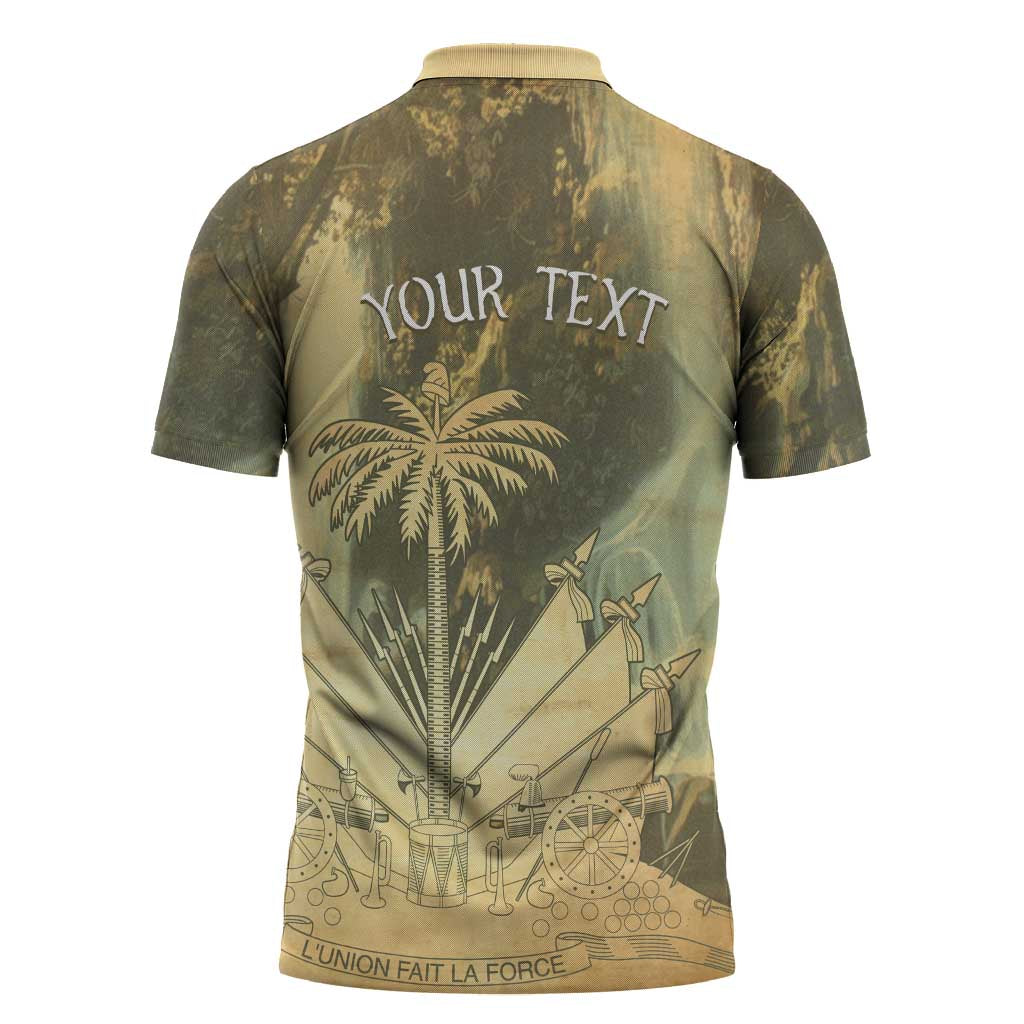 Personalized Afro Haiti Le Saut Zipper Polo Shirt Ayiti Waterfall Vintage Grunge Style - African Pride