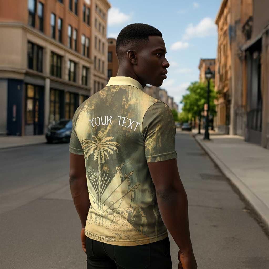 Personalized Afro Haiti Le Saut Zipper Polo Shirt Ayiti Waterfall Vintage Grunge Style - African Pride