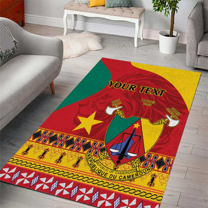 Personalised Cameroon National Day Area Rug Cameroun Coat Of Arms With Atoghu Pattern