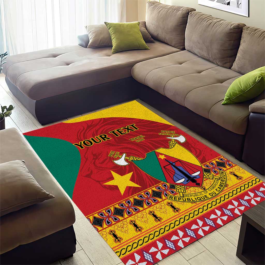 Personalised Cameroon National Day Area Rug Cameroun Coat Of Arms With Atoghu Pattern