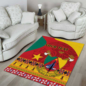 Personalised Cameroon National Day Area Rug Cameroun Coat Of Arms With Atoghu Pattern