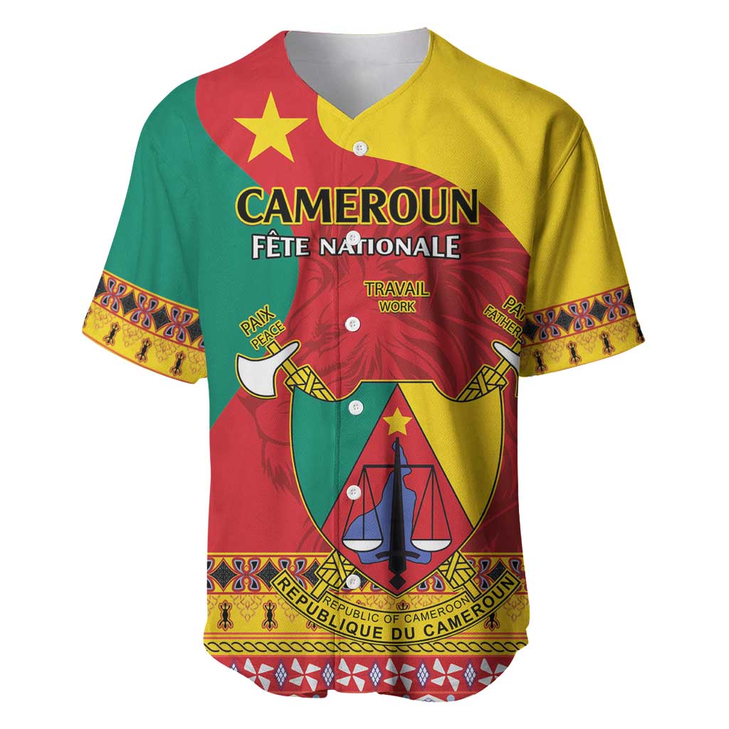 Personalised Cameroon National Day Baseball Jersey Cameroun Coat Of Arms With Atoghu Pattern