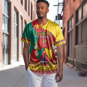 Personalised Cameroon National Day Baseball Jersey Cameroun Coat Of Arms With Atoghu Pattern