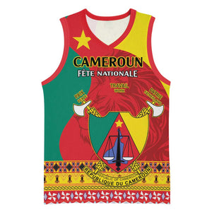 Personalised Cameroon National Day Basketball Jersey Cameroun Coat Of Arms With Atoghu Pattern LT14
