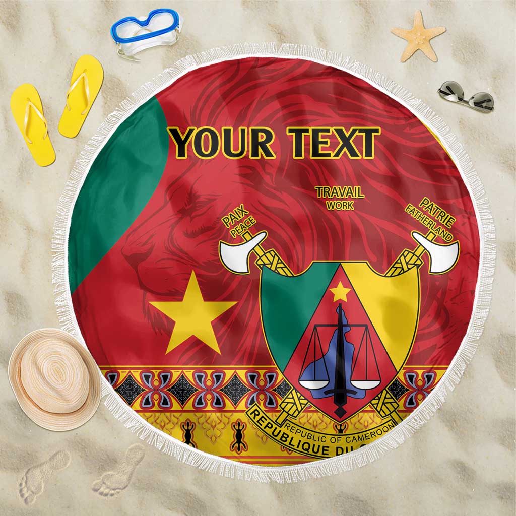 Personalised Cameroon National Day Beach Blanket Cameroun Coat Of Arms With Atoghu Pattern