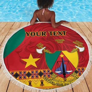 Personalised Cameroon National Day Beach Blanket Cameroun Coat Of Arms With Atoghu Pattern