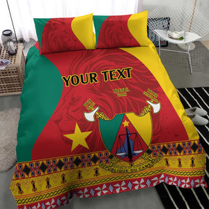 Personalised Cameroon National Day Bedding Set Cameroun Coat Of Arms With Atoghu Pattern