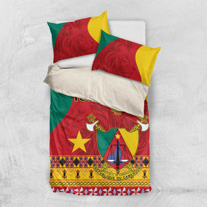 Personalised Cameroon National Day Bedding Set Cameroun Coat Of Arms With Atoghu Pattern