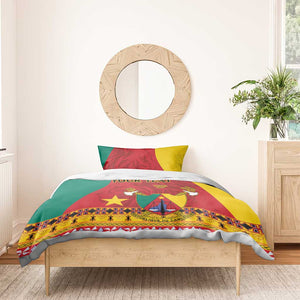 Personalised Cameroon National Day Bedding Set Cameroun Coat Of Arms With Atoghu Pattern