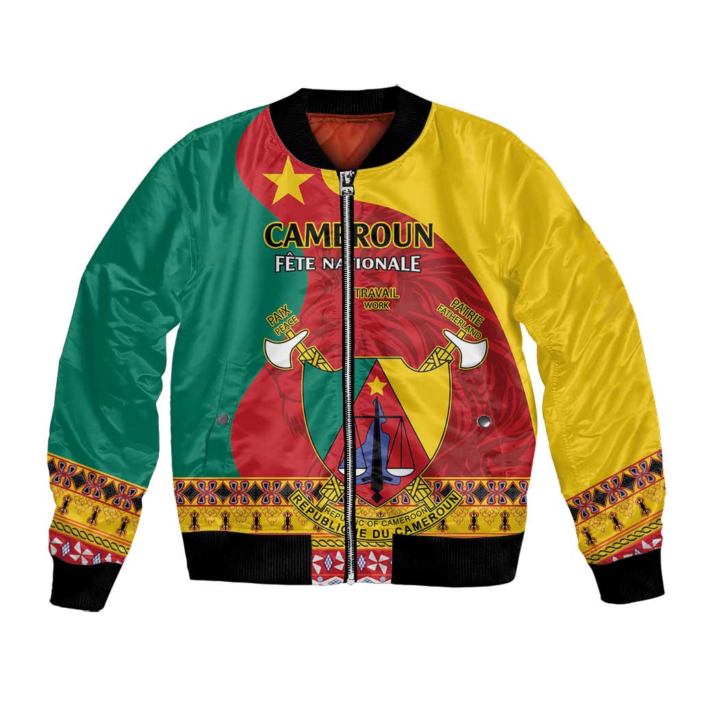 Personalised Cameroon National Day Bomber Jacket Cameroun Coat Of Arms With Atoghu Pattern