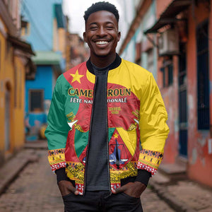 Personalised Cameroon National Day Bomber Jacket Cameroun Coat Of Arms With Atoghu Pattern