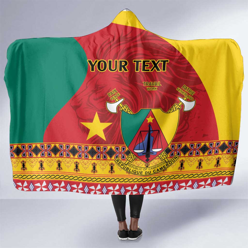 Personalised Cameroon National Day Hooded Blanket Cameroun Coat Of Arms With Atoghu Pattern