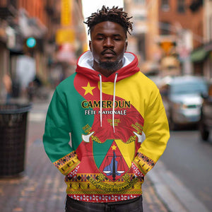 Personalised Cameroon National Day Hoodie Cameroun Coat Of Arms With Atoghu Pattern