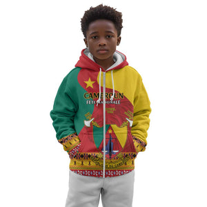 Personalised Cameroon National Day Kid Hoodie Cameroun Coat Of Arms With Atoghu Pattern