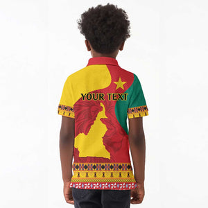 Personalised Cameroon National Day Kid Polo Shirt Cameroun Coat Of Arms With Atoghu Pattern