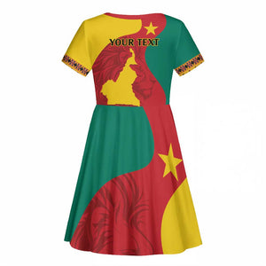 Personalised Cameroon National Day Kid Short Sleeve Dress Cameroun Coat Of Arms With Atoghu Pattern