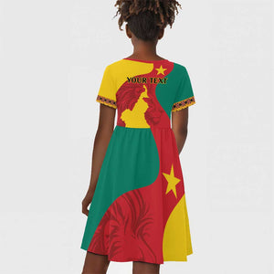 Personalised Cameroon National Day Kid Short Sleeve Dress Cameroun Coat Of Arms With Atoghu Pattern