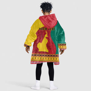 Personalised Cameroon National Day KId Wearable Blanket Hoodie Cameroun Coat Of Arms With Atoghu Pattern