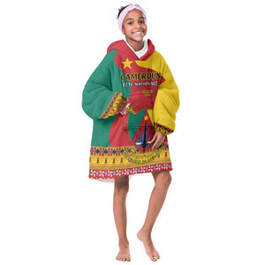 Personalised Cameroon National Day KId Wearable Blanket Hoodie Cameroun Coat Of Arms With Atoghu Pattern