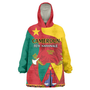 Personalised Cameroon National Day KId Wearable Blanket Hoodie Cameroun Coat Of Arms With Atoghu Pattern