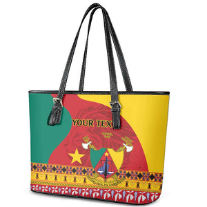 Personalised Cameroon National Day Leather Tote Bag Cameroun Coat Of Arms With Atoghu Pattern