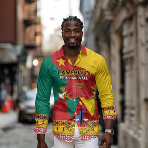 Personalised Cameroon National Day Long Sleeve Button Shirt Cameroun Coat Of Arms With Atoghu Pattern