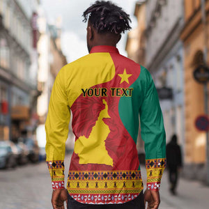 Personalised Cameroon National Day Long Sleeve Button Shirt Cameroun Coat Of Arms With Atoghu Pattern