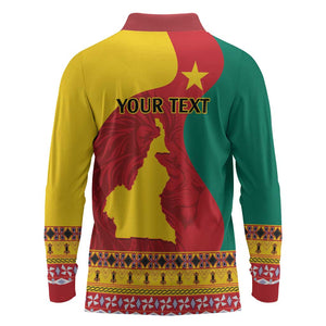 Personalised Cameroon National Day Long Sleeve Polo Shirt Cameroun Coat Of Arms With Atoghu Pattern