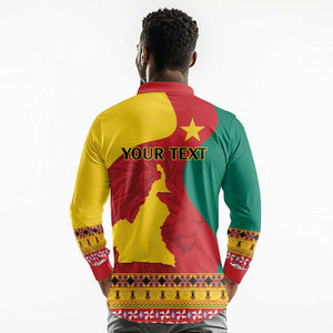 Personalised Cameroon National Day Long Sleeve Polo Shirt Cameroun Coat Of Arms With Atoghu Pattern