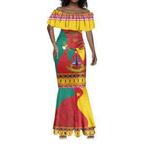 Personalised Cameroon National Day Mermaid Dress Cameroun Coat Of Arms With Atoghu Pattern