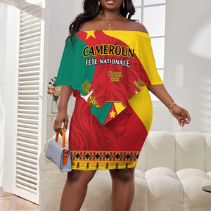 Personalised Cameroon National Day Off Shoulder Short Dress Cameroun Coat Of Arms With Atoghu Pattern LT14