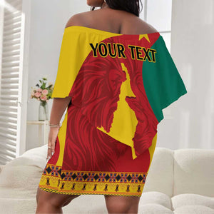 Personalised Cameroon National Day Off Shoulder Short Dress Cameroun Coat Of Arms With Atoghu Pattern LT14