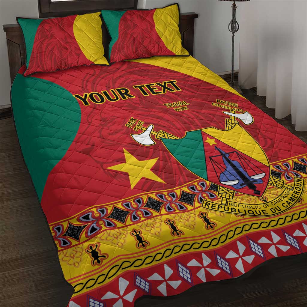 Personalised Cameroon National Day Quilt Bed Set Cameroun Coat Of Arms With Atoghu Pattern