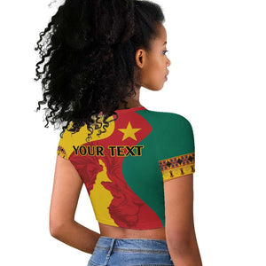 Personalised Cameroon National Day Raglan Cropped T shirt Cameroun Coat Of Arms With Atoghu Pattern