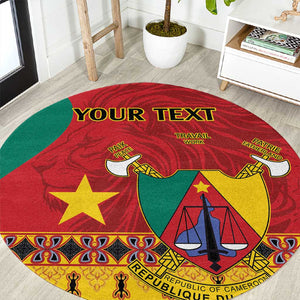 Personalised Cameroon National Day Round Carpet Cameroun Coat Of Arms With Atoghu Pattern