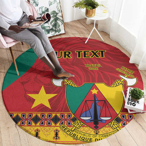 Personalised Cameroon National Day Round Carpet Cameroun Coat Of Arms With Atoghu Pattern