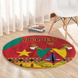 Personalised Cameroon National Day Round Carpet Cameroun Coat Of Arms With Atoghu Pattern