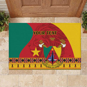 Personalised Cameroon National Day Rubber Doormat Cameroun Coat Of Arms With Atoghu Pattern