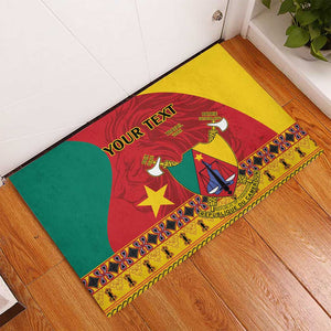 Personalised Cameroon National Day Rubber Doormat Cameroun Coat Of Arms With Atoghu Pattern