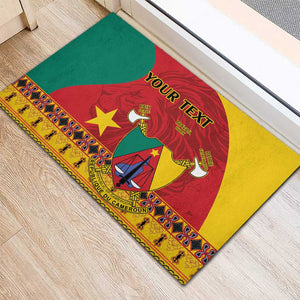 Personalised Cameroon National Day Rubber Doormat Cameroun Coat Of Arms With Atoghu Pattern