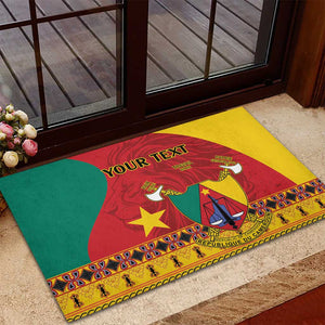 Personalised Cameroon National Day Rubber Doormat Cameroun Coat Of Arms With Atoghu Pattern