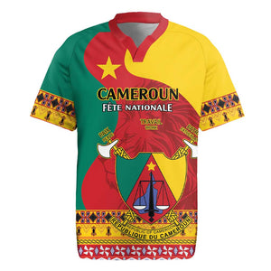 Personalised Cameroon National Day Rugby Jersey Cameroun Coat Of Arms With Atoghu Pattern